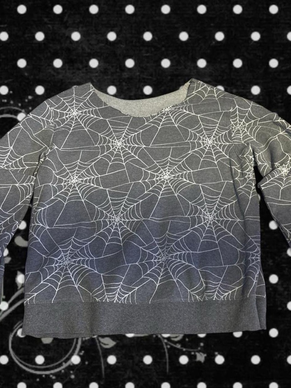 Girls' Gray Spiderweb Crewneck Sweatshirt